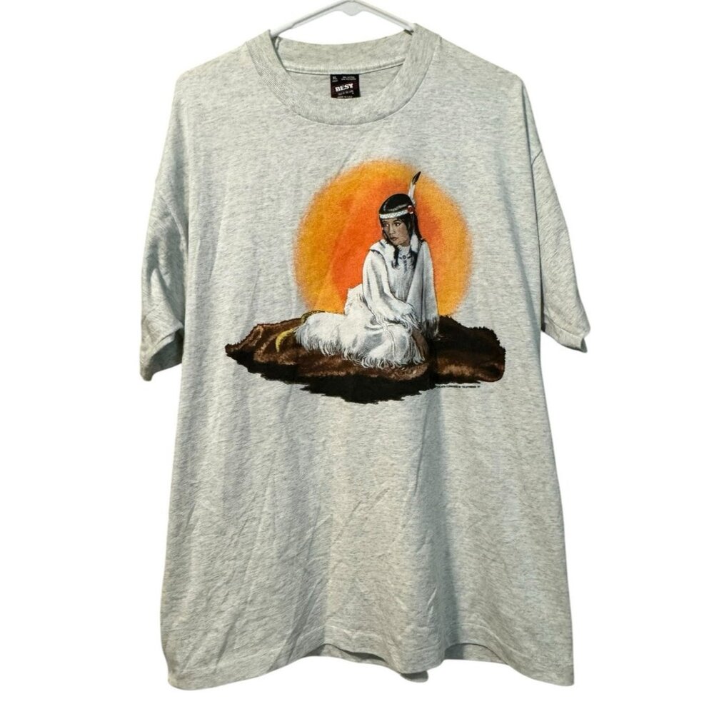 80s Native American Woman New Mexico Pocahontas Style Shirt Size‎ XL Vintage